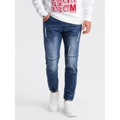 OMBRE Moške marmorirane hlače JOGGERS modre barve MDN124197 XXL