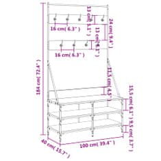 Vidaxl Regal za oblačila s prostorom za čevlje dim. hrast 100x40x184cm