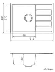 nabbi Granitno pomivalno korito s sifonom Eden ENB 02-62 61x43,5 cm - črno