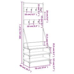 Vidaxl Regal za oblačila s prostorom za čevlje dim. hrast 70x40x184 cm