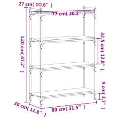 Vidaxl Knjižna omara 4-nadstropna dimljen hrast 80x30x120 cm inž. les