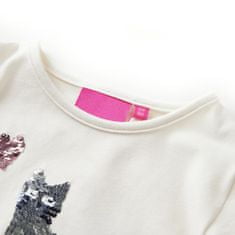 Vidaxl Otroška majica z dolgimi rokavi motiv mačka iz bleščic bež 92