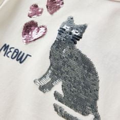 Vidaxl Otroška majica z dolgimi rokavi motiv mačka iz bleščic bež 92
