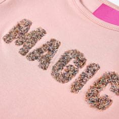 Vidaxl Otroška majica z dolgimi rokavi napis iz bleščic svetlo roza 92