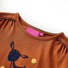 Vidaxl Otroška majica z dolgimi rokavi potisk jelenčka konjak 92