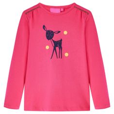 Vidaxl Otroška majica z dolgimi rokavi potisk jelenčka živo roza 92