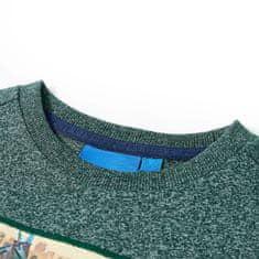 Vidaxl Otroška majica z dolgimi rokavi temno zelena melange 104
