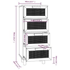 Vidaxl Komoda bela 40x30x90 cm trdna borovina in naravni ratan