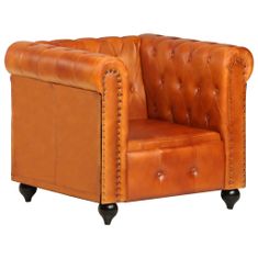 Vidaxl Chesterfield naslanjač rumenorjavo pravo usnje