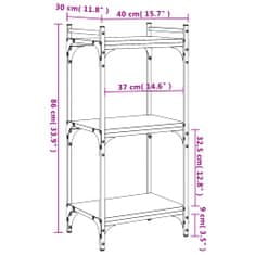 Vidaxl Knjižna omara 3-nadstropna dimljen hrast 40x30x86 cm inž. les