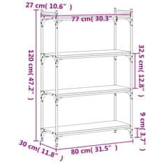 Vidaxl Knjižna omara 4-nadstropna črna 80x30x120 cm inženirski les