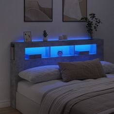 Vidaxl LED posteljno vzglavje betonsko sivo 180x18,5x103,5 cm inž. les