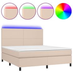 Vidaxl Box spring postelja vzmetnico LED kapučino 180x200 cm um. usnje