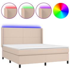 Vidaxl Box spring postelja vzmetnico LED kapučino 180x200 cm um. usnje