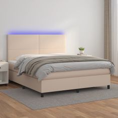 Vidaxl Box spring postelja vzmetnico LED kapučino 180x200 cm um. usnje