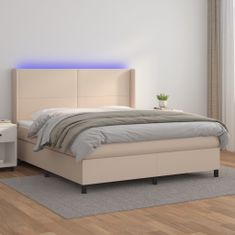 Vidaxl Box spring postelja vzmetnico LED kapučino 180x200 cm um. usnje