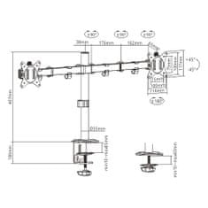 Gembird Namizni nosilec za 2 monitorja MA-D2-01, nagibni, do 32" in 9 kg, črn