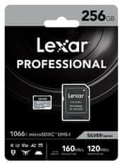 Lexar Lexarjeva pomnilniška kartica microSDXC UHS-I, 256 GB, visoka zmogljivost 1066x, branje/pisanje: 160/120 MB/s, C10 A2 V30 U3