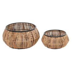 DKD Home Decor Komplet loncev DKD Home Decor Natural Black Metal Rattan (50 x 50 x 25,4 cm)