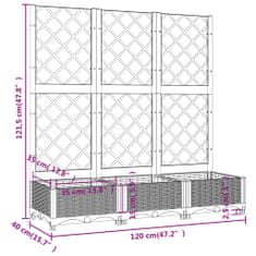 Vidaxl Cvetlično korito z oporno mrežo temno sivo 120x40x121,5 cm PP