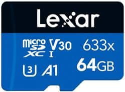 Lexar 64 GB visoko zmogljivega 633x microSDXC UHS-I, (branje/pisanje: 100/45 MB/s) C10 A1 V30 U3