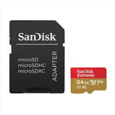 SanDisk Pomnilniška kartica Extreme microSDXC 64GB 170MB/s / 80MB/s A2 C10 V30 UHS-I U3, adapter