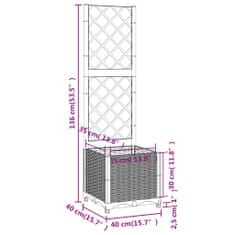 Vidaxl Cvetlično korito z oporno mrežo temno sivo 40x40x136 cm PP