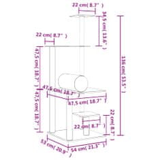 Vidaxl Mačje drevo s praskalniki iz sisala temno sivo 136 cm