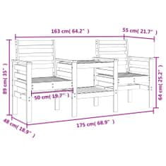 Vidaxl Vrtna klop z mizo 2-sedežna trdna borovina