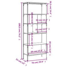 Vidaxl Knjižna omara 5-nadstropna dimljen hrast 76x33x188,5cm inž. les