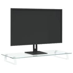 Vidaxl Stojalo za monitor belo 80x35x8 cm kaljeno steklo in kovina