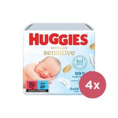 4x HUGGIES Extra Care Triplo mokri robčki 56x3 kosov