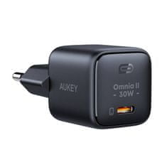 Aukey PA-B1L,USB-C, 30W omrežni polnilnik (črn)