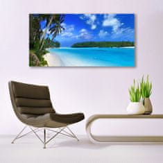 tulup.si Slika na akrilnem steklu Palm beach sea 140x70 cm 4 obešalnika