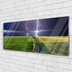 tulup.si Slika na akrilnem steklu Lightning field landscape 125x50 cm 4 obešalnika