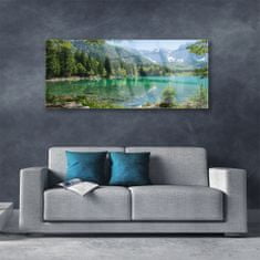 tulup.si Slika na akrilnem steklu Narava mountains lake forest 125x50 cm 2 obešalnika