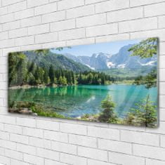 tulup.si Slika na akrilnem steklu Narava mountains lake forest 125x50 cm 2 obešalnika