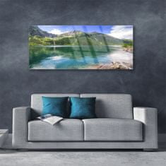 tulup.si Slika na akrilnem steklu Mountain lake landscape 125x50 cm 4 obešalnika