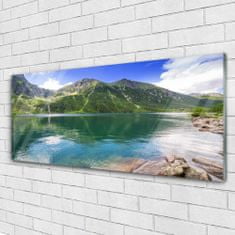 tulup.si Slika na akrilnem steklu Mountain lake landscape 125x50 cm 4 obešalnika