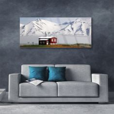 tulup.si Slika na akrilnem steklu Mountain home landscape sneg 125x50 cm 2 obešalnika