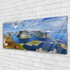 tulup.si Slika na akrilnem steklu Mountain landscape bay morje 125x50 cm 2 obešalnika