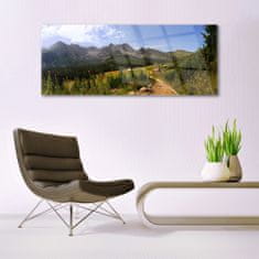 tulup.si Slika na akrilnem steklu Dvorana travnik mountain road narava 125x50 cm 2 obešalnika