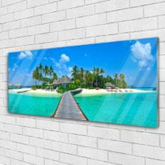 tulup.si Slika na akrilnem steklu Tropical palm beach 125x50 cm 2 obešalnika