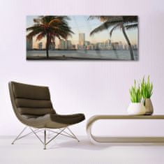 tulup.si Slika na akrilnem steklu Tropical palm mesta morje 125x50 cm 2 obešalnika