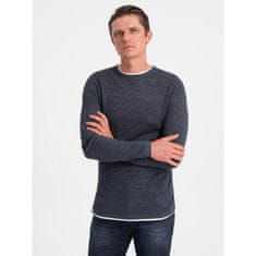 OMBRE Moški bombažni pulover z okroglim vratom V3 OM-SWSW-0103 temno modre barve MDN124229 S