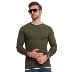 OMBRE Moški bombažni pulover z okroglim vratom V7 OM-SWSW-0103 temno olivna MDN124230 XL