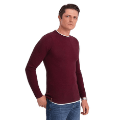 OMBRE Moški bombažni pulover z okroglim vratom V8 OM-SWSW-0103 bordo barve MDN124231 L
