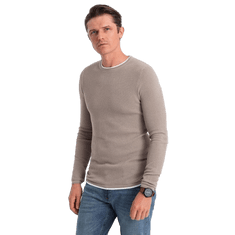 OMBRE Moški bombažni pulover z okroglim vratom V9 OM-SWSW-0103 bež barve MDN124232 S