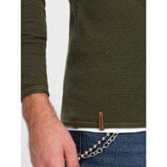 OMBRE Moški bombažni pulover z okroglim vratom V7 OM-SWSW-0103 temno olivna MDN124230 XL