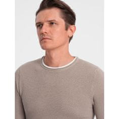 OMBRE Moški bombažni pulover z okroglim vratom V9 OM-SWSW-0103 bež barve MDN124232 S